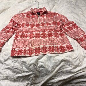 Lands End 3/4 Zip Fleece Top - Red Snowflake Print - XS P